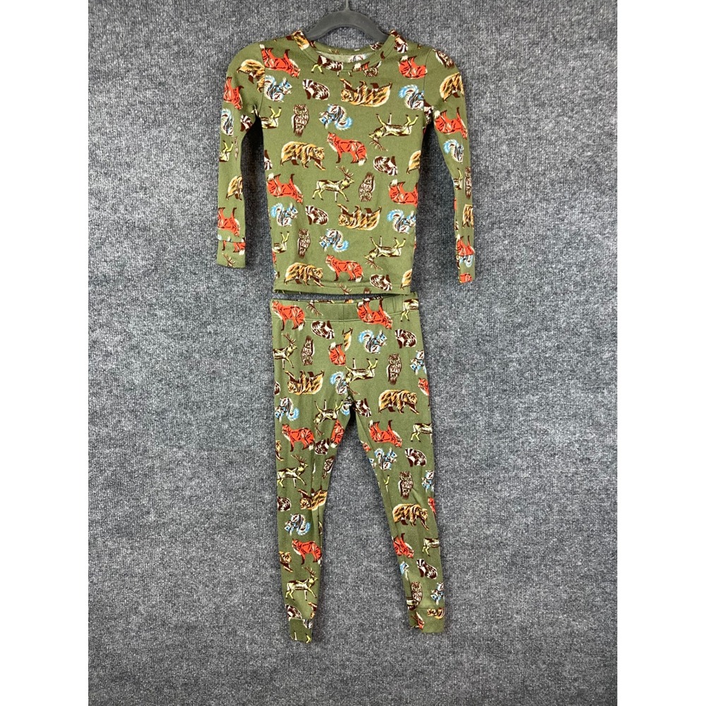 Cat & Jack Pajama Set Kids Size 4 Green Woodland Animal Print Snug Fit